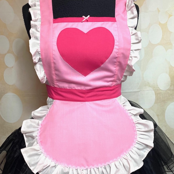 MADE TO ORDER 3 Sizes Pink Heart Character Apron handmade Cotton Blend