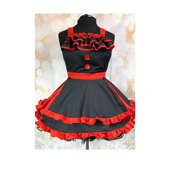 L Black and Red Gothic Clown Handmade Womens Apron