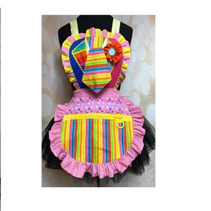 2 Sizes Clown Pink Yellow Zip Clown Handmade Cotton Blend Kitchen Apron