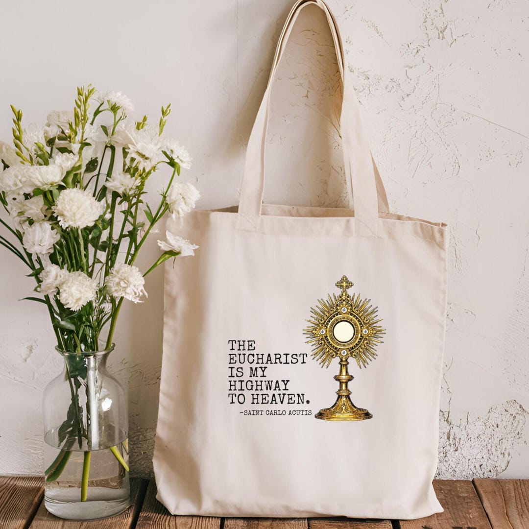 Eucharist Tote Bag: Catholic Cotton Canvas, Reinforced Handles, Flat ...