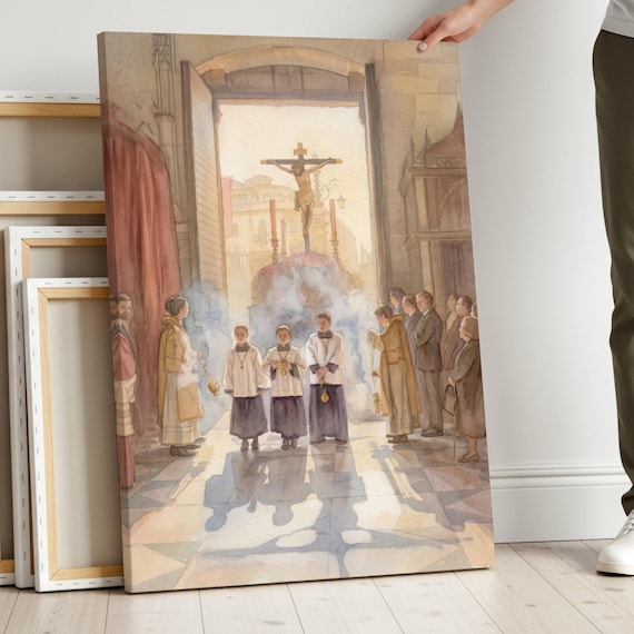 Eucharistic Procession Matte Canvas | Religious Church Art, Stretched 1.25"