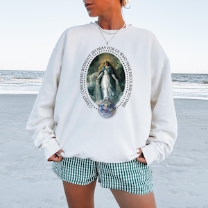 Marian Catholic Sweatshirt, Floral Virgin Mary Hoodie, Catholic gift for women, T-shirt, Marian Cross Shirt, Floral Women Religious Shirts