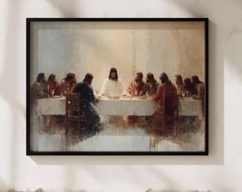 Last Supper Oil Painting Print, Catholic Art, Religious Gift