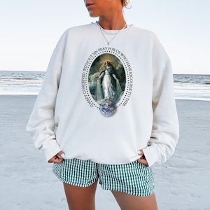 Marian Catholic Sweatshirt, Virgin Mary Hoodie, Catholic gift for women, Catholic T-shirt, Marian Cross Shirt, Floral Women Religious Shirts
