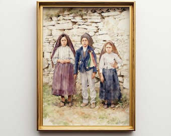 Our Lady of Fatima Rosary Lucia and Shepherd Children, 1917 Vintage Design Archival Print
