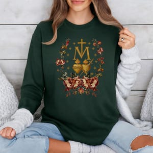 Miraculous Medal Tee: Gold Monstrance Floral Faith Apparel, Ring-Spun Cotton image 6