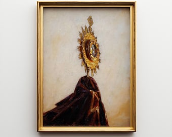 Baroque Monstrance Watercolor Print, Gold Accent Religious Art (Textured Matte Paper)