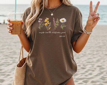 Luke 12 27 Wildflower Shirt, Soft Cotton Scripture Tee (Unisex S-XXL)