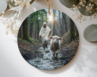 Lamb of Jesus Christmas Ornament: Glossy Ceramic Religious Keepsake (3 Inch)