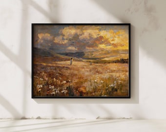 Jesus in Field Watercolor Print: Serene Spiritual Scene, Archival Ink, Textured Matte Finish