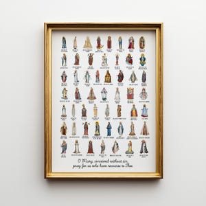 Catholic Marian Apparitions Watercolor Print, Holy Mother Titles Wall Art (Archival Matte Paper)