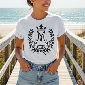 Catholic T Shirt - Our Lady&#39;s Fiat with Floral Auspice  Catholic T Shirt - Catholic gift for women and girls Traditional Catholic TShirt