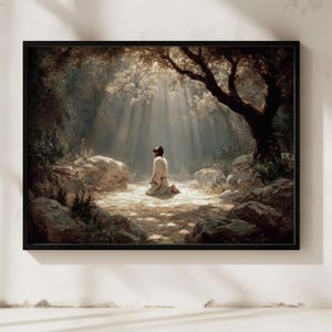 Jesus Praying in Gethsemane Canvas Art, Christian Home Decor