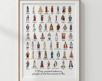 Marian Apparitions Watercolor Print, Holy Mother Catholic Titles Wall Art (Archival Matte Paper)