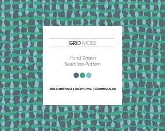 Hand-Drawn Seamless Texture Pattern, Digitalpaper, Grid Moss (PNG)