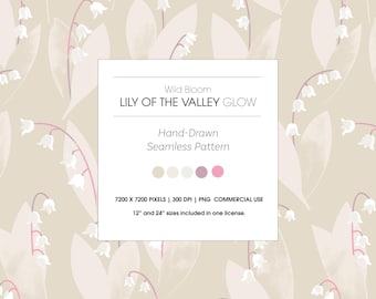 Hand-Drawn Floral Seamless Pattern, Wild Bloom, Lily of the Valley, Glow (PNG), Rosepond Design, Hanna Ruusulampi