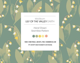 Hand-Drawn Floral Seamless Pattern, Wild Bloom, Lily of the Valley, Earth (PNG)