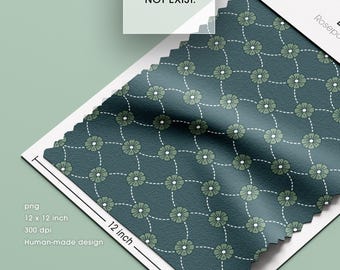 Hand-Drawn Seamless Floral Pattern, Digitalpaper, Lattice Teal (PNG)