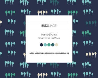 Hand-Drawn Seamless Pattern, Digitalpaper, Buds Jade (PNG)