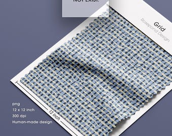 Hand-Drawn Seamless Texture Pattern, Digitalpaper, Grid Blue (PNG)
