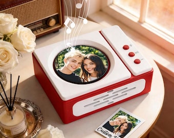 Mini tocadiscos personalizado con foto y canción a medida - Regalo de Navidad musical con disco totalmente fotográfico