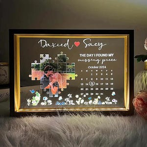 Personalized Puzzle Photo Frame: Custom Couple LED Light, Missing Piece Gift