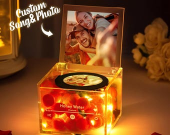 Personalized Photo Music Box | Acrylic Mini Record Player with Light