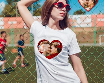 Camiseta personalizada con foto de corazón de lentejuelas, regalo personalizado