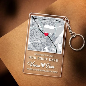 Personalized Map Acrylic Keychain, First Date Keepsake, Anniversary Gift