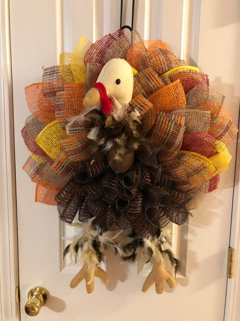 Turkey wreath, shops Turkey Fall wreath, autumn decor, Thanksgiving wreath, poly burlap wreath, front door decor