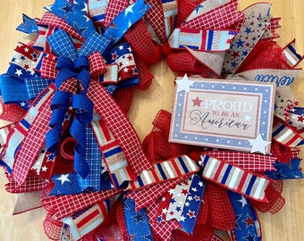 Patriotic wreath, patriotic decor, Memorial Day decor, Independence Day decor, home decor, front door decor