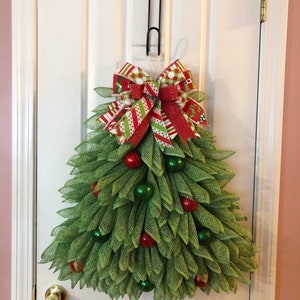 Christmas tree wreath, extra wide Christmas tree, burlap Christmas tree, holiday decor, Christmas wreath