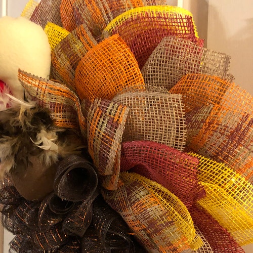 Turkey wreath, shops Turkey Fall wreath, autumn decor, Thanksgiving wreath, poly burlap wreath, front door decor