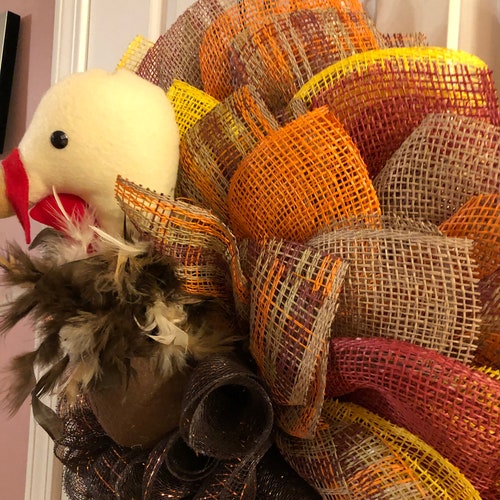 Turkey wreath, shops Turkey Fall wreath, autumn decor, Thanksgiving wreath, poly burlap wreath, front door decor