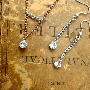 Baby Mine Rose Gold and Silver Chain with Diamond Bead. Hipster Minimalist Double Loop Layered Necklace Silver Rose Gold Chain Simple