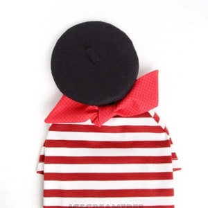 French Look Outfit Set II - Pet Beret Hat, Red Scarf, Red White Striped T-shirt, Cat Beret Hat Set, Dog Beret Hat Set, Birthday Photo Gift