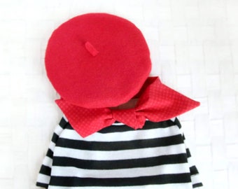 French Look Outfit Set - Pet Beret Hat, Red Scarf, Black White Striped T-shirt, Cat Beret Hat Set, Dog Beret Hat Set, Birthday Photo Gift