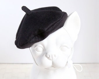 Black Petit Beret - Pet Petite Beret Hat, Cat Beret Hat, Dog Beret Hat, Pet Photo Prop, Personalized Birthday Holiday Hat Gift