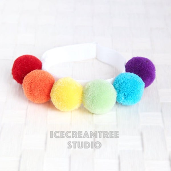 Rainbow PomPom Elastic Pet Collar, Pet Pom Pom Collar Necklace, Pet Head Band, Dog & Cat Neck Collar Accessories