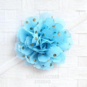 Light Blue Jumbo Gold Foil Dot Bloom Flower Collar Slide On, Flower Collar Accessories, Corsage Accessories, Collar Add On, Collar Flower