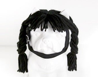 Black Yarn Wig Pet Headband, Wednesday Braided Hair Headbands Photo Prop, Dog & Cat Costume Accessories, Party Holiday Birthday Gift