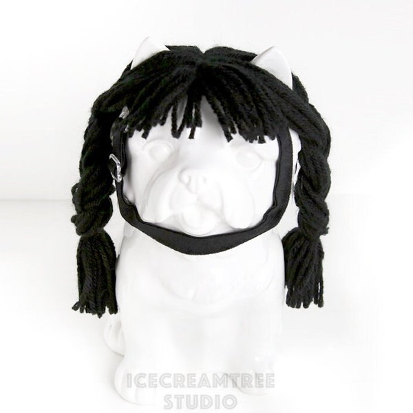 Black Yarn Wig Pet Headband, Wednesday Braided Hair Headbands Photo Prop, Dog & Cat Costume Accessories, Party Holiday Birthday Gift