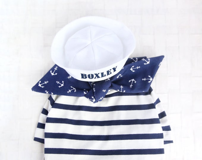 Sailor Look Outfit Set - Custom Pet Sailor Hat Set, Anchor Scarf, Navy Striped T-shirt, Cat Sailor Hat, Dog Sailor Hat, Halloween Costume