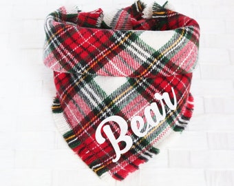 Classic Winter Tartan Plaid Bandana - Tie on Classic Flannel Pet Bandana Scarf, Pet Scarf, Dog Bandana, Cat Bandana, Christmas Holiday Gift