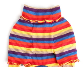 Retro Stripes Ruffles Turtleneck Top - Turtleneck Sweater, Ruffles Turtleneck Knit Top, Holiday Birthday Photo Gift