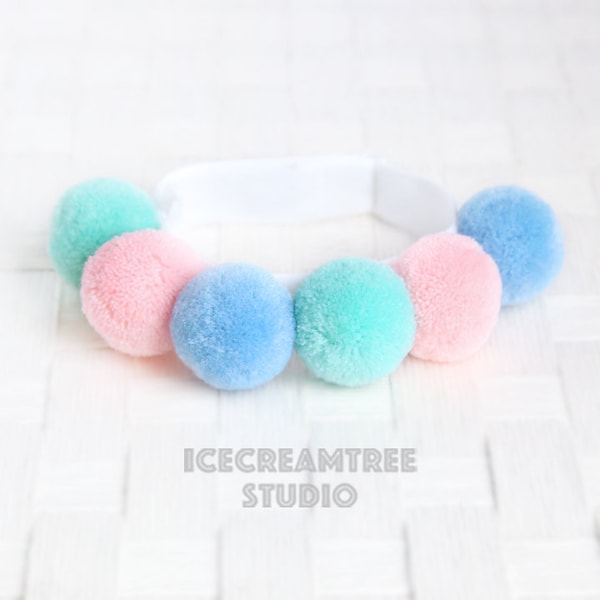 Pastel PomPom Elastic Pet Collar, Pet Pom Pom Collar Necklace, Pet Head Band, Dog & Cat Neck Collar Accessories