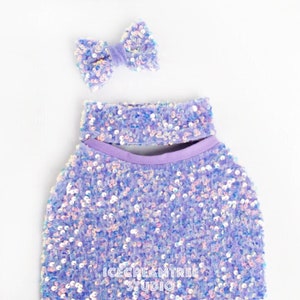 Lavender Sequin Party Outfit Set - Pet Sequin Top Outfit, Velvet Sequin Dress, Neck Choker, Headband, Dog Cat Birthday Party Outfit Gift