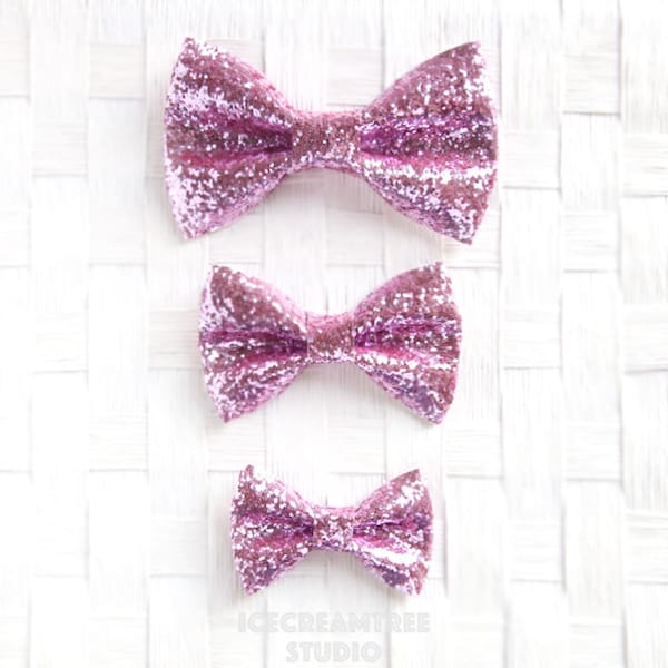Sparkle Glitter Baby Pink Bow - Bow Collar Slide On, Dog Collar Bow Accessories, Cat Collar Bow Accessories, Collar Add On Bowtie