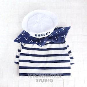 Sailor Look Outfit Set - Custom Pet Sailor Hat Set, Anchor Scarf, Navy Striped T-shirt, Cat Sailor Hat, Dog Sailor Hat, Halloween Costume