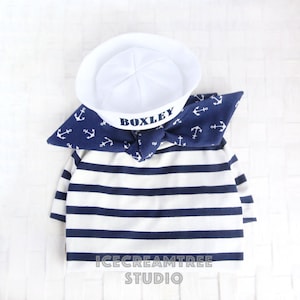 Sailor Look Outfit Set - Custom Pet Sailor Hat Set, Anchor Scarf, Navy Striped T-shirt, Cat Sailor Hat, Dog Sailor Hat,Birthday Holiday Gift